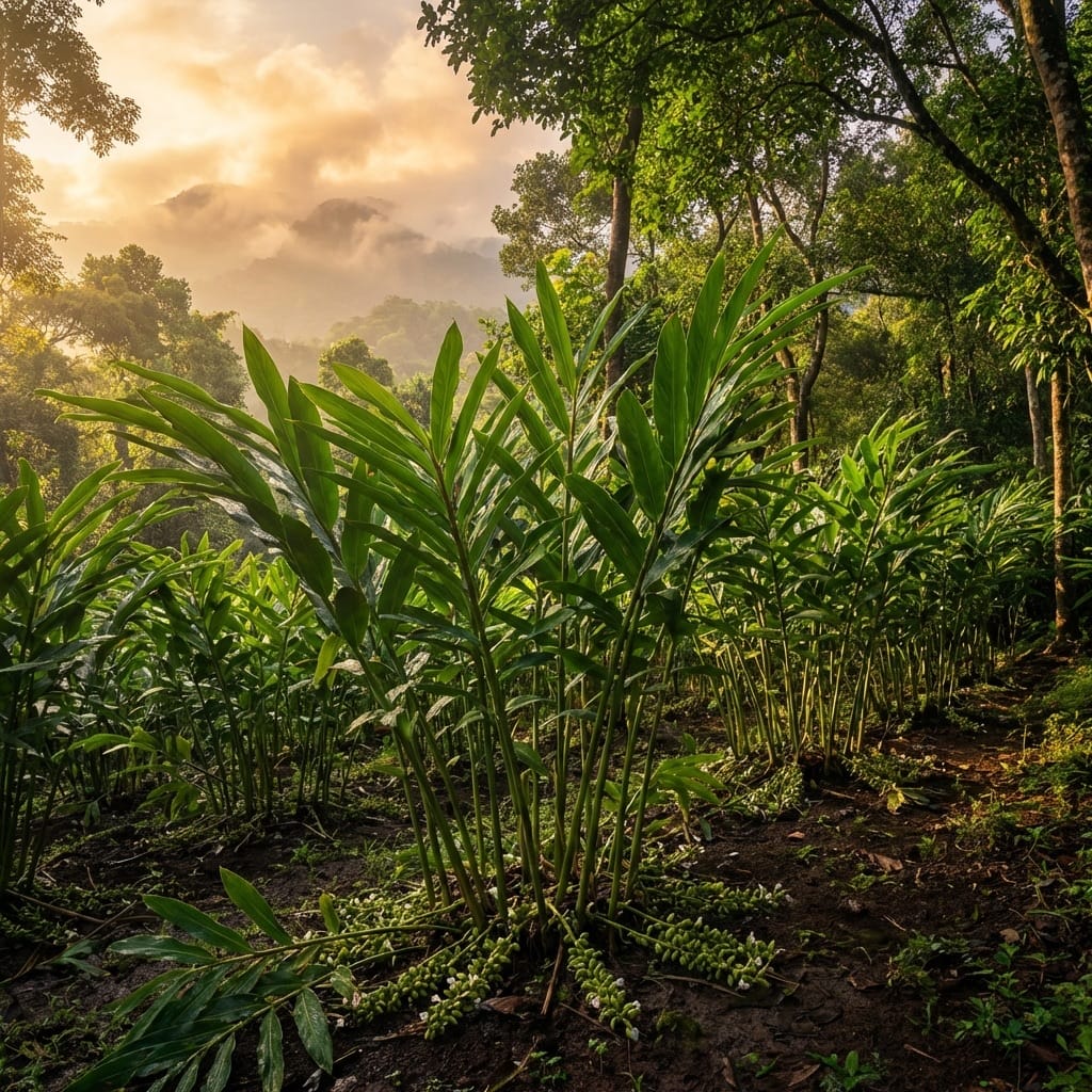 Emperor Cardamom plantation in Bodinayakanur, India — premium green cardamom